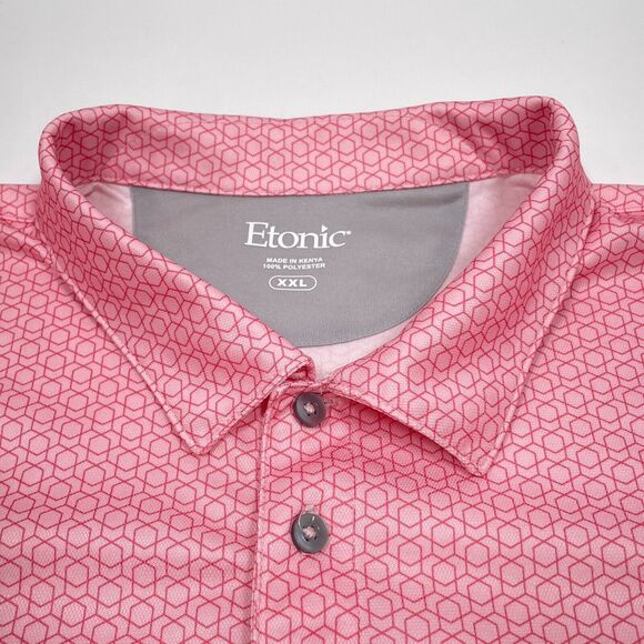 Etonic Golf Polo Shirt‎ Mens Size XXL Pink Geometric Print Short Sleeve Stretch - Picture 3 of 8